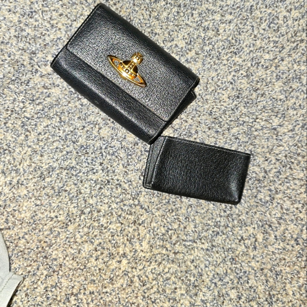 Vivienne Westwood | mini black leather gold orb coin purse / pouch wallet